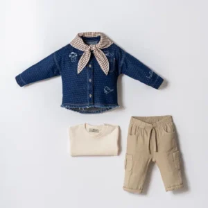 Fularlı Denim Gömlek Erkek Çocuk 3'lü Takım