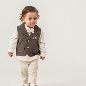 Camel Erkek Çocuk Nakışlı Yelek 3'lü Takım