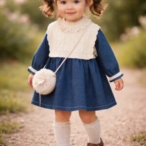 Incili Süveter Denim Kız Çocuk Elbise