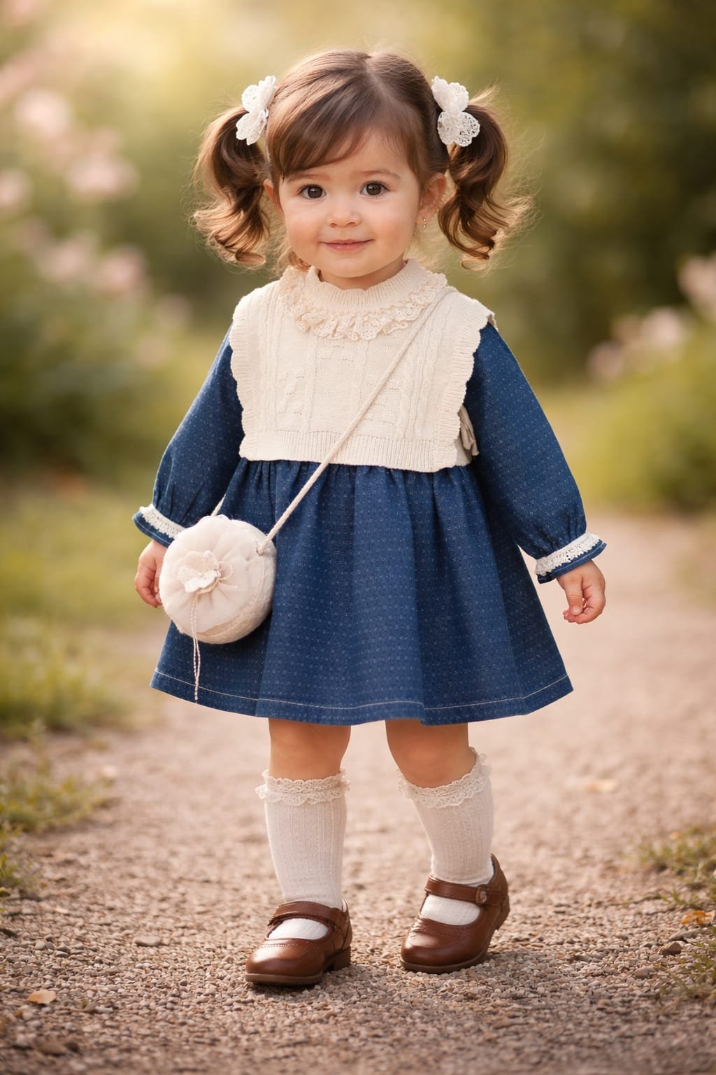 Incili Süveter Denim Kız Çocuk Elbise